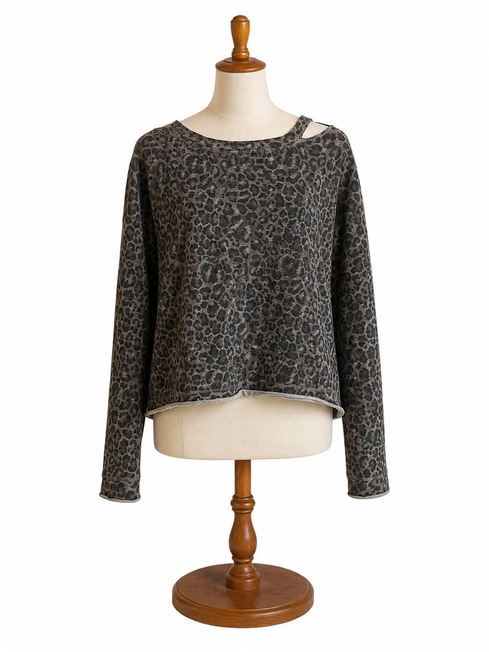 Mossimo Supply Co. Grey Leopard Print Distressed Cropped Sweatshirt EUC